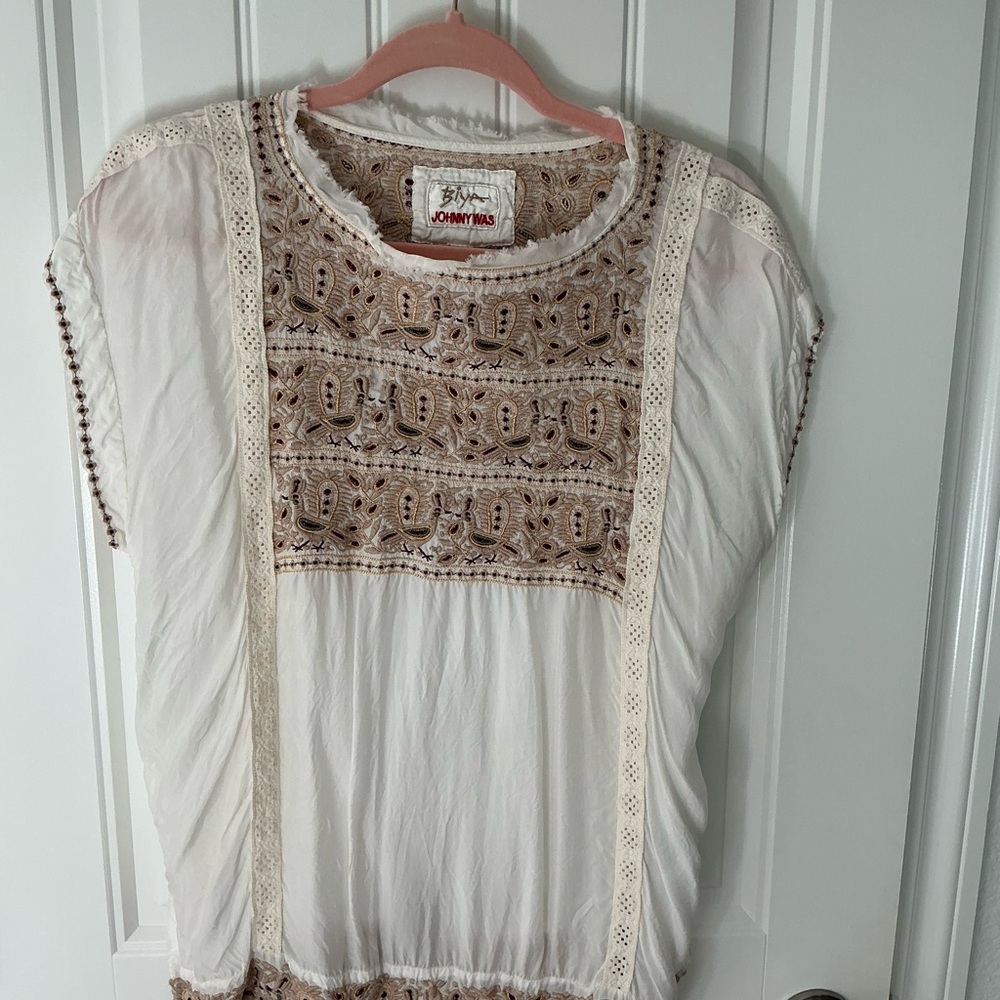 Johnny Was Cream Embroidered Blouse